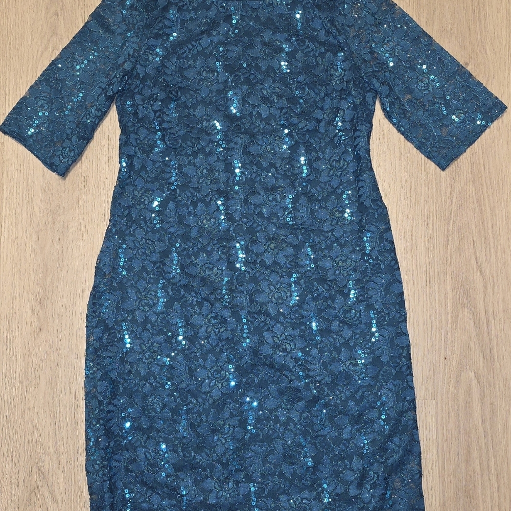 NY Collection Teal Lace Midi Dress